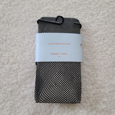 By Anthropologie Womens Fishnet Tights Sz XL Black Stretch Nylon Blend NEW